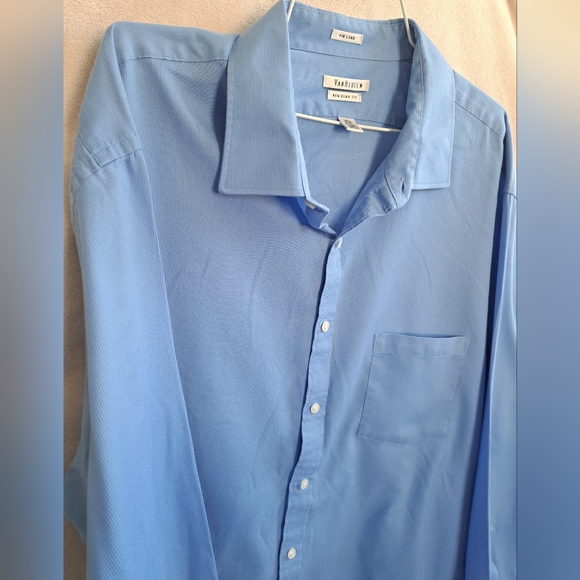 Mens Van Heusen Regular Fit Blue Button Down Dress Shirt - Picture 7 of 9